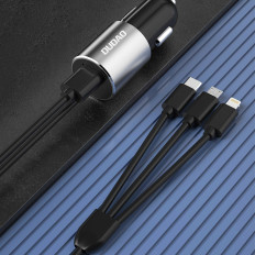 3IN1 USB-autolader + ingebouwde bliksem USB-C Micro USB-zwarte kabel