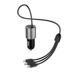 Caricabatteria da auto USB 3in1 + fulmine da incasso USB-C Micro USB Black Cable