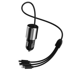 3in1 USB-Autoladegerät + eingebautes Blitz USB-C Micro USB-Schwarzes Kabel