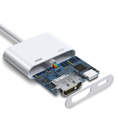 Adapteradapter med iPhone-lightning på HDMI FULLHD + LIGHTNING VIT
