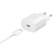 2in1 omrežni polnilnik 25W + kabel USB-C1M kabel bel