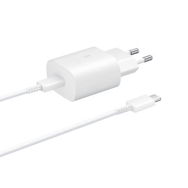 2in1 Nätverksladdare 25W + Kabel USB-C 1m Kabelvit
