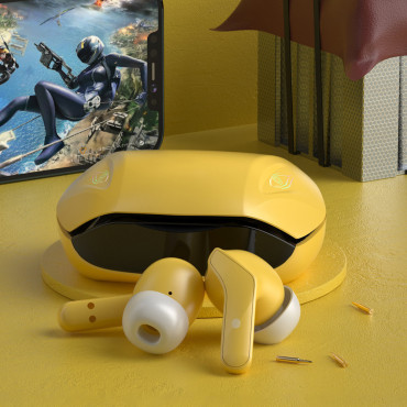 Seguendo le cuffie senza fili TWS Bluetooth 5.2 giallo