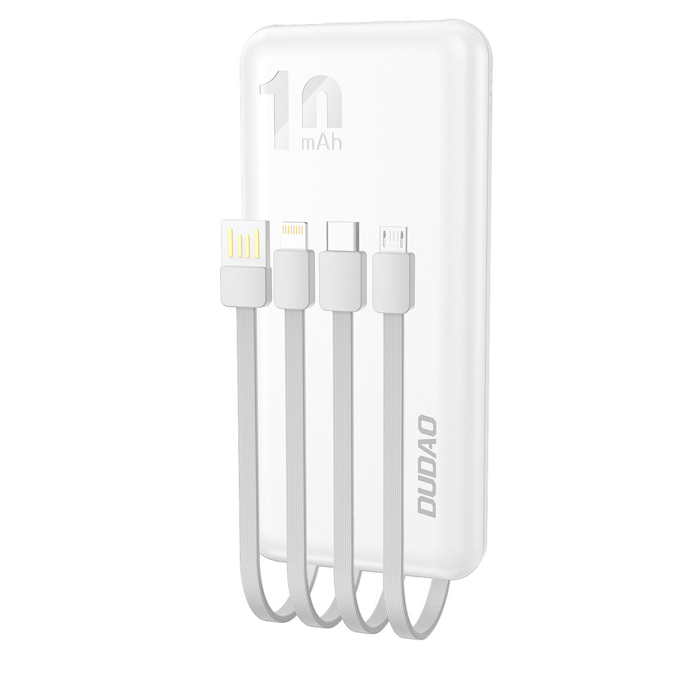 Powerbank K6Pro 10000MAH Universal med USB-kabel USB-C MicroOustb Lightning White