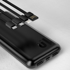 Powerbank K6Pro 10000MAH Universal med USB-kabel USB-C MicroOustb Lightning White