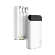 IESPĒJAS POWERBANK 20000MAH ar 3 iebūvētiem USB-C Microousb zibens baltiem kabeļiem