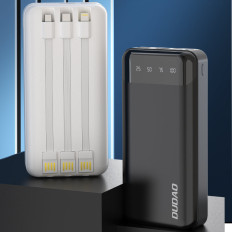 Powerbank Capacieux 20000mAh avec 3 câbles blancs de foudre USB-C intégrés USB-C