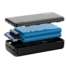 IESPĒJAS POWERBANK 20000MAH ar 3 iebūvētiem USB-C Microousb zibens baltiem kabeļiem