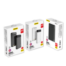 IESPĒJAS POWERBANK 20000MAH ar 3 iebūvētiem USB-C Microousb zibens baltiem kabeļiem