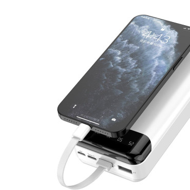 Hlavný PowerBank 20000MAH s 3 vstavanými USB-C Microousb Lightning Biele káble