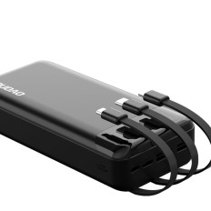 Caviollinen PowerBank 20000mAh, jossa on 3 sisäänrakennettua USB-C-mikroausb-salamanvalkoisia kaapeleita