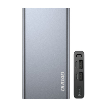 PowerBank 10000mah metāls ar sudraba uzlādes līmeņa indikatoru