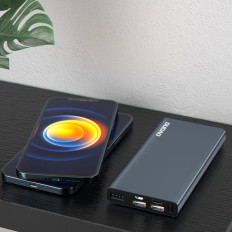 PowerBank 10000mah metāls ar sudraba uzlādes līmeņa indikatoru