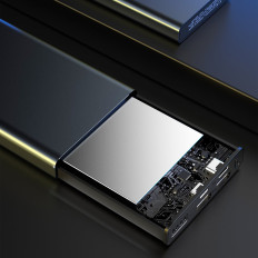 Powerbank 10000mAh metal with silver charge level indicator