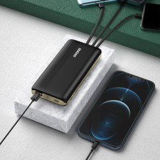 PowerBank 10000MAH K4PRO ar iebūvētiem kabeļiem LED displejs