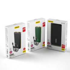 PowerBank 10000MAH K4PRO ar iebūvētiem kabeļiem LED displejs