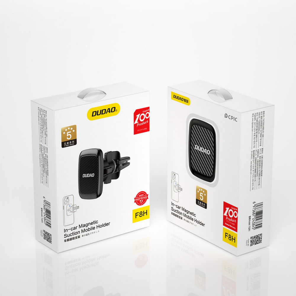 Magnetische auto handvat op de F8H-telefoon op een zwarte ventilatierooster