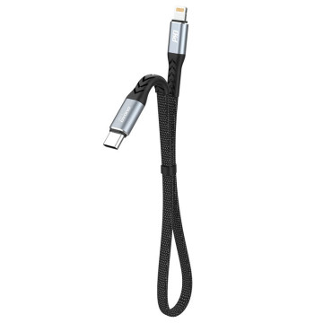 Kabel Flat Cord Short to iPhone USB-C - Lightning L10P PD 20W 23cm zwart