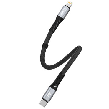 Kábel Flat Cord Stručný až iPhone USB-C - Lightning L10P PD 20W 23cm čierna
