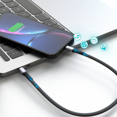 Cable plano cable corto a iPhone USB-C - Lightning L10P PD 20W 23cm negro