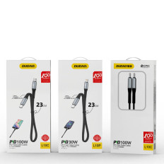 Cable plano cable corto a iPhone USB-C - Lightning L10P PD 20W 23cm negro