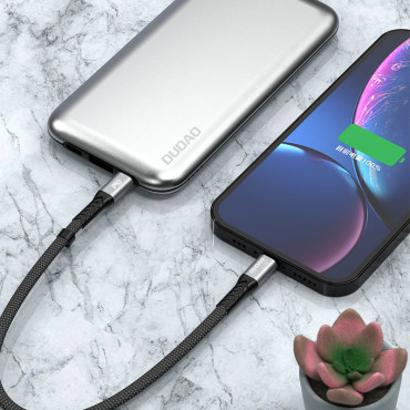 Kabeļu plakanā vads Īss uz iPhone USB-C - Zibens L10P PD 20W 23cm melns