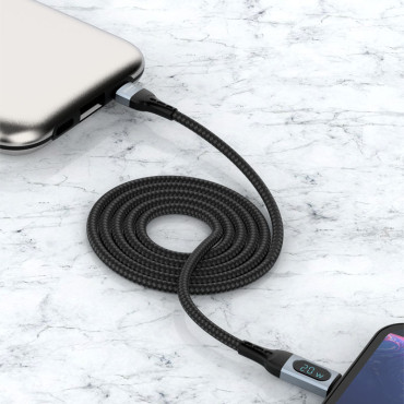 Kabeļu kabelis iPhone ātrai USB-C - Zibens PD 20W 1m melns