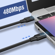 Kabeļu USB-C kabelis uzlādēšanai un datu pārsūtīšanai 3A 2m melns