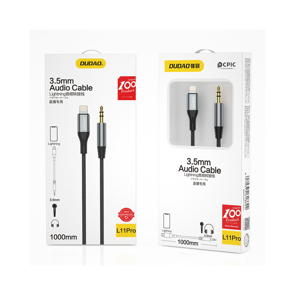 AUX AUDIO CABLE IN COTTON GLASS IPHONE LIGHTNING-MINI JACK 3.5mm 1m sivá