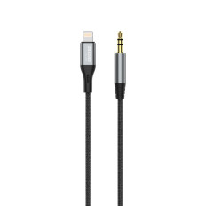 AUX AUDIO CABLE IN COTTON GLASS IPHONE LIGHTNING-MINI JACK 3.5mm 1m sivá