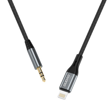 AUX AUDIO CABLE IN COTTON GLASS IPHONE LIGHTNING-MINI JACK 3.5mm 1m γκρι