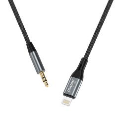 AUX AUDIO CABLE IN COTTON GLASS IPHONE LIGHTNING-MINI JACK 3.5mm 1m sivá
