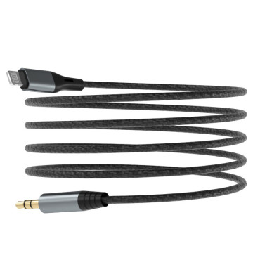 AUX AUDIO CABLE IN COTTON GLASS IPHONE LIGHTNING-MINI JACK 3.5mm 1m sivá