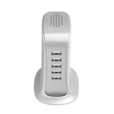 A5eu Polnilnik za pet 5x USB naprav z vgrajenim belim omrežnim kablom