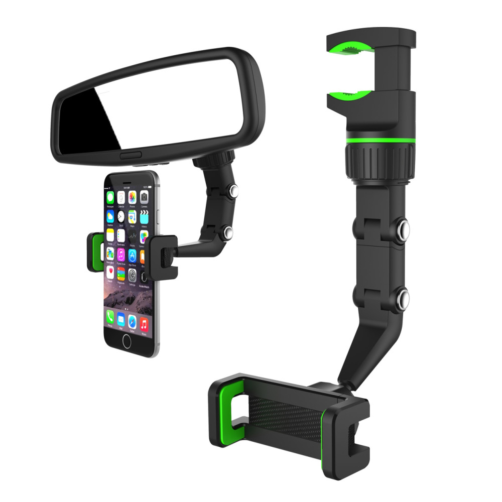 Smartphone della maniglia della macchina montata per specchio posteriore nero e verde