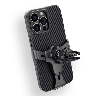 Gravitational car holder for a black checkered phone