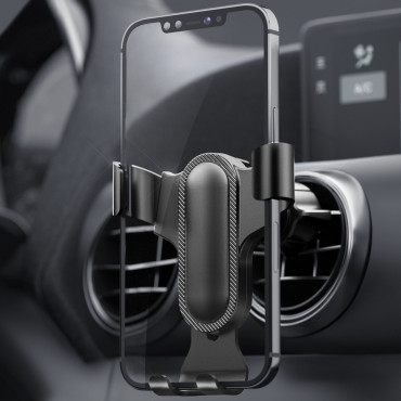 Gravitational car holder for a black checkered phone