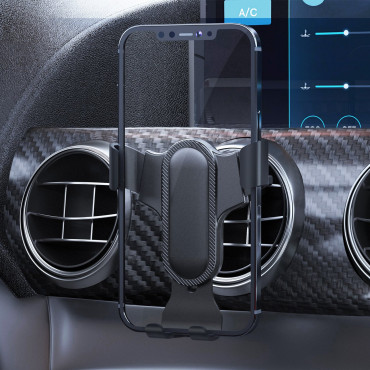 Gravitational Car Holder for en svart rutet telefon