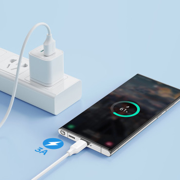 Elastīgs Izturīgs USB - USB-C kabelis uzlādēšanai un datu pārraidei 1m balts
