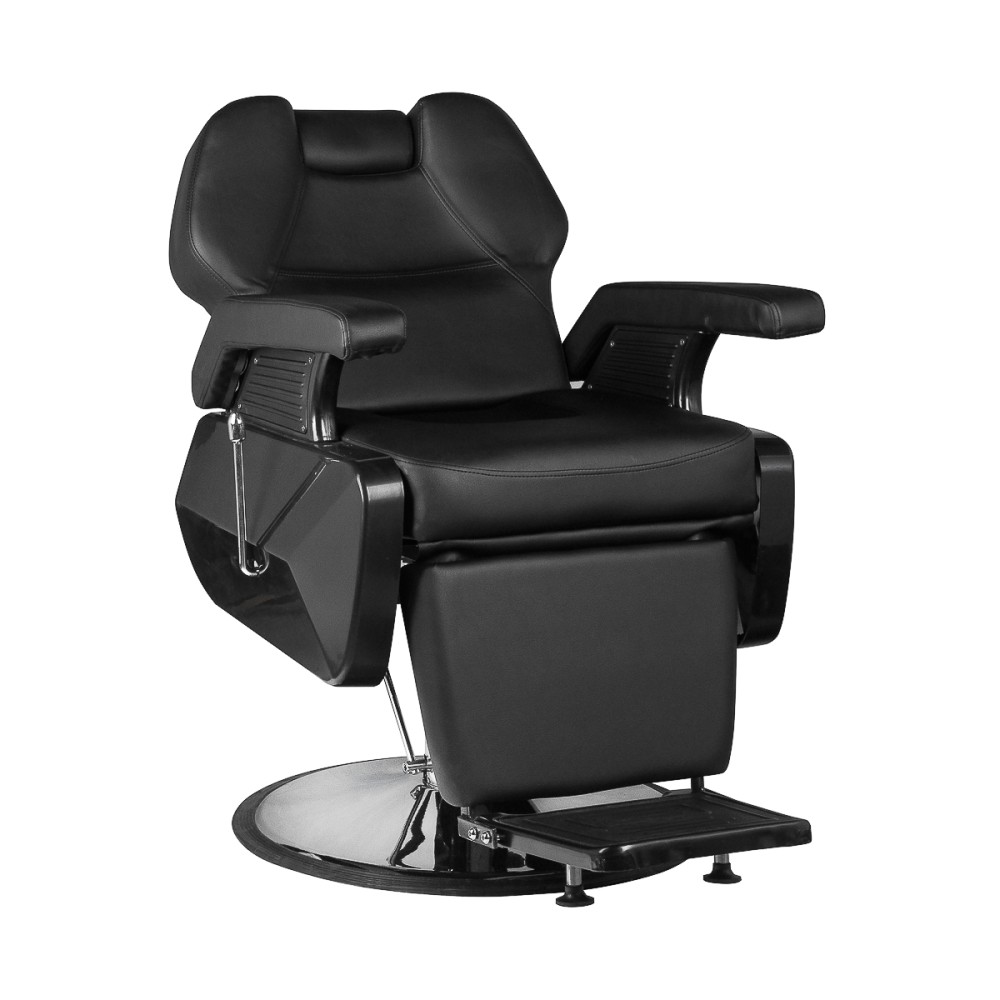 Fauteuil de barbier Hair System New York noir avec base chrome — vue de face