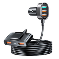 Ātra auto lādētājs 5x USB-A ar pagarinājumu 45W melns
