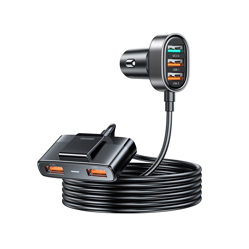 Ātra auto lādētājs 5x USB-A ar pagarinājumu 45W melns