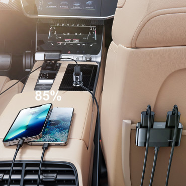 Ātra auto lādētājs 5x USB-A ar pagarinājumu 45W melns