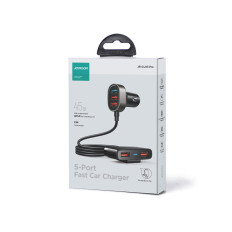 Ātra auto lādētājs 5x USB-A ar pagarinājumu 45W melns