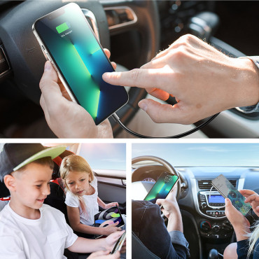 Ātra auto lādētājs 5x USB-A ar pagarinājumu 45W melns