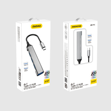 HUB Distributörsadapter med USB-C-uttag för 4x USB Svart Grå