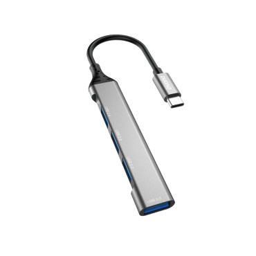 HUB Distributörsadapter med USB-C-uttag för 4x USB Svart Grå