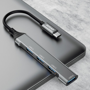 HUB Distributörsadapter med USB-C-uttag för 4x USB Svart Grå