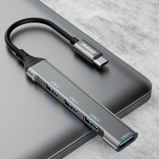HUB Distributörsadapter med USB-C-uttag för 4x USB Svart Grå