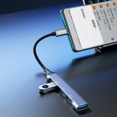 HUB Distributörsadapter med USB-C-uttag för 4x USB Svart Grå